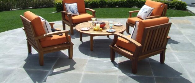 Stone Tile Patio with Table and Chairs